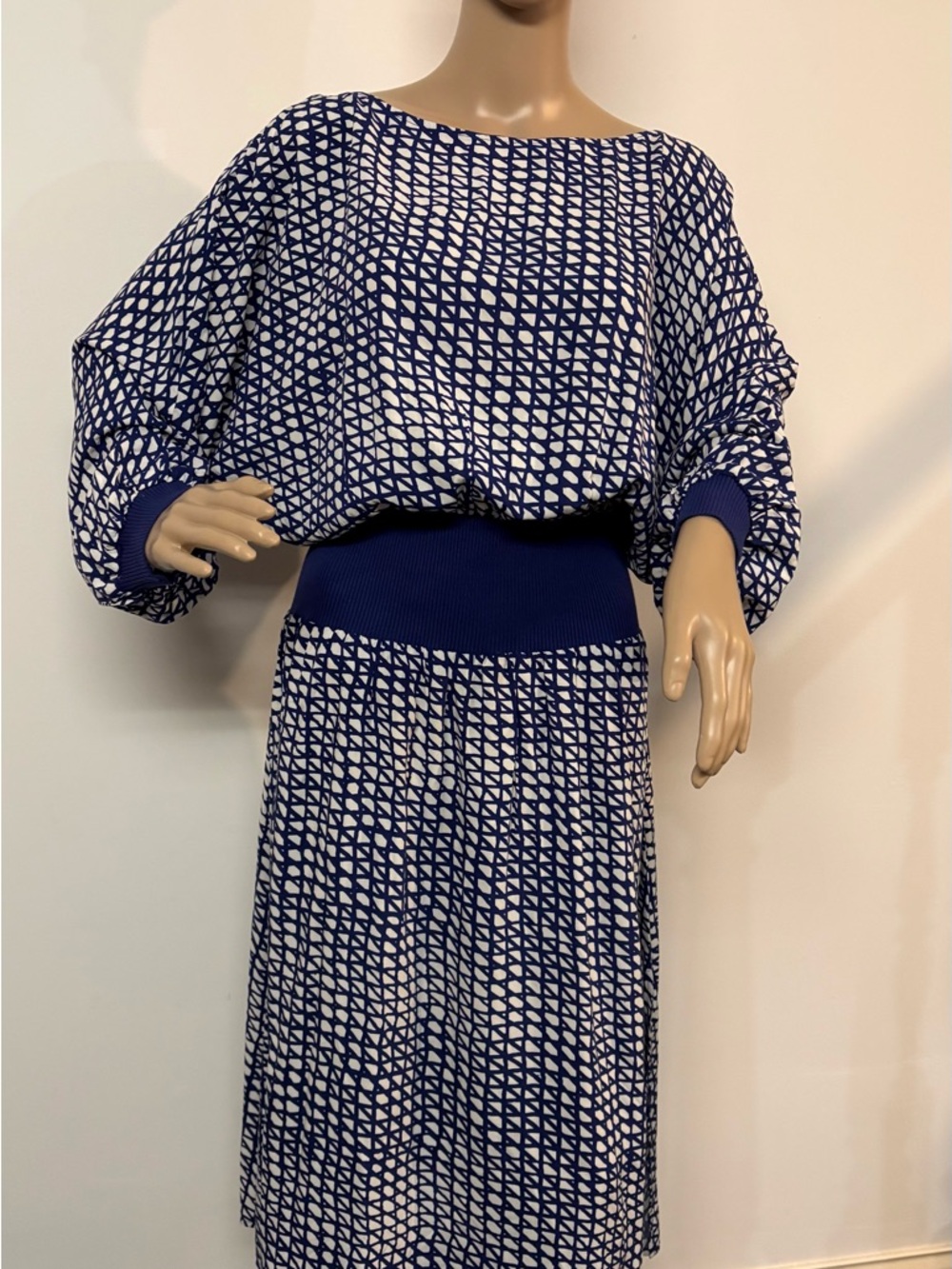 Maeve Blue and White Geometric A-Line Skirt